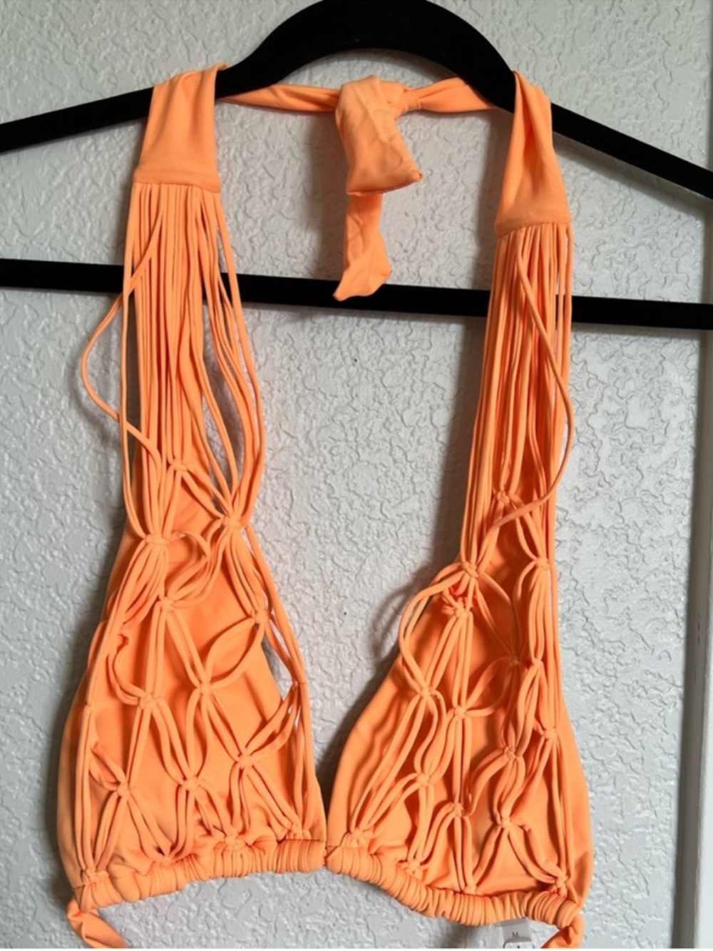 PQ Swim Brynn Halter Bikini Top Orange Macramé Strappy Tie Back - Picture 5 of 13